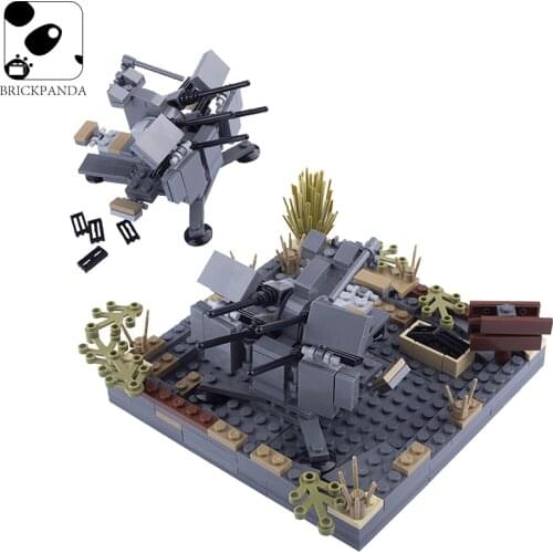 WW2 Military German Flak38 Cannon Model Building Blocks Soldier Gun kit Parts Figures Weapons Army Accessories Kids Toy