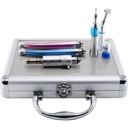 High Speed Handpiece + Low Speed Handpiece Contra Angle Straight E-type Air Motor 4/2 Hole Kit Dental Equipment