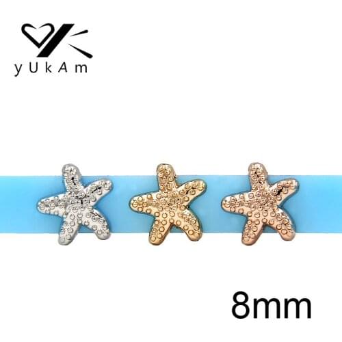 YUKAM Jewelry Sliders 8mm Cute Animal Starfish Sea Star Slide Charms Keeper for Wristbands Mesh Bracelets DIY Accessories Making