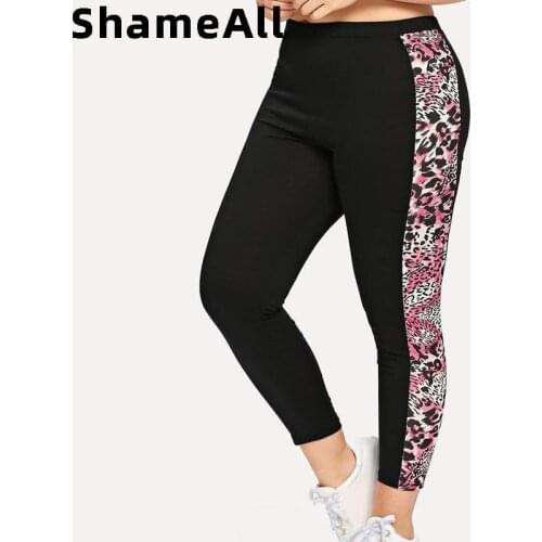 Plus Size Contrast Snake Skin Print Side Tape Elasticity Leggings 5Xl Active Wear Women High Waist Skinny Athleisure Legging