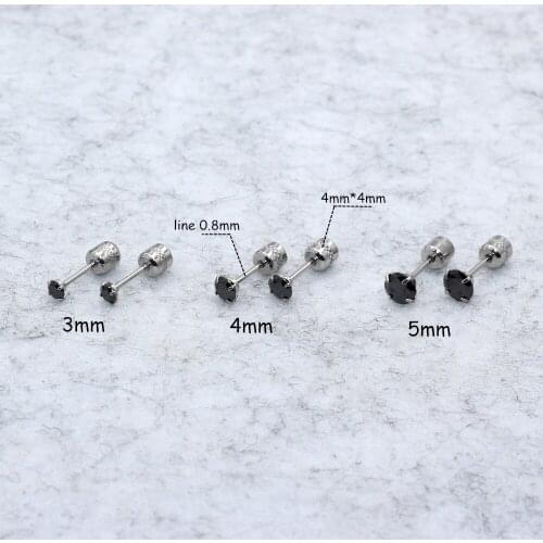 Steel Color 4 Claw 3/4/5MM Screw-back Black Zircon Women Stud Earrings Ear Smooth Ball Earring 316 Stainless Steel Jewelry