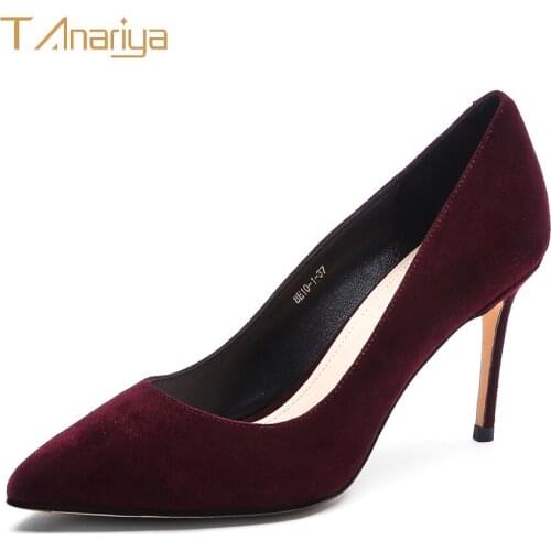 Tanariya New spring and autumn 20 deep wine red sheep suede pointed shoes women ladies high heels women shoes woman pumps