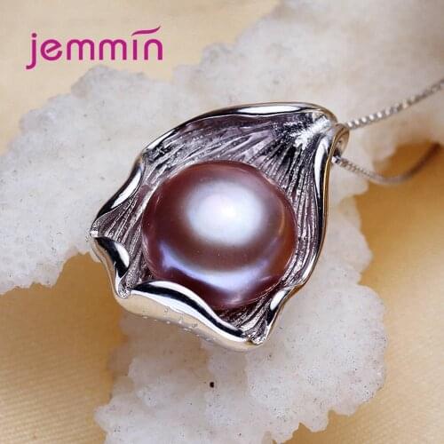 New Arrival Pearl & Silver Conch Shape Pendant Necklace Box Chain Genuine 925 Sterling Silver Necklace For Women Free Shipping