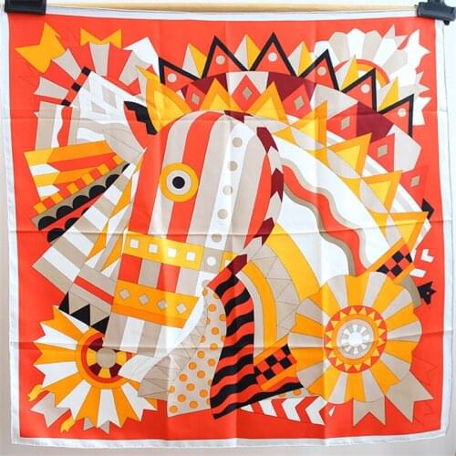 100% Pure Silk Scarf Women Geometric Zebra Square Scarves Wraps Head Handkerchief Muslim Hijabs Silk Foulards Bandana 90x90CM