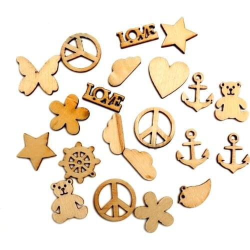 100pcs Mixed Unfinished Wood Slices Embellishments MDF Wooden Cutout Flatback Scrapbooking For Cardmaking Art Wedding Decor