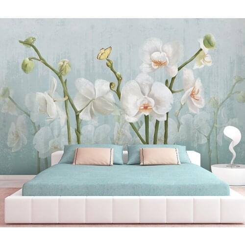 3D Flower Wall Murals Wallpaper Living Room Bedroom Oil Painting Moth orchid Wall paper Hand-painted pink sticker mural Decor