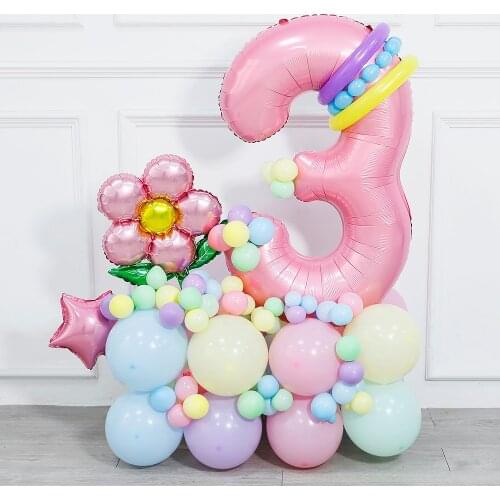 49pcs Flowers Balloon Foil Globes Macaron Latex 40inch Number Balloon For Wedding Birthday Baby Shower Party Decoration