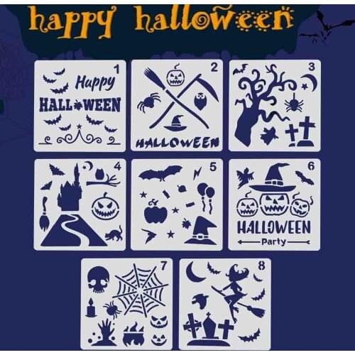 8 Sheets Halloween Reusable Painting Drawing Stencils Templates for Kids Adults Scrapbooking DIY Projects Craft Photo Album