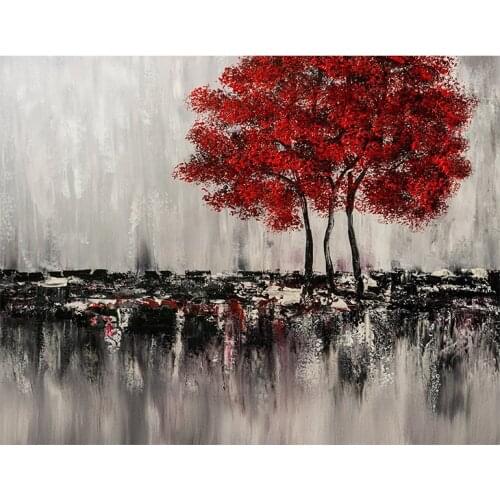 Abstract Nordic Style Red TreeOil Painting on Canvas Posters and Prints Scandinavia Art Wall Pictures For Living Room Home Decor