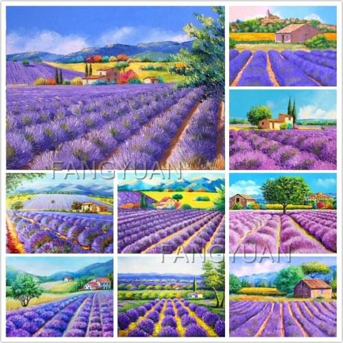 5D Diamond Painting Lavender Full Square Round Diamond Embroidery Landscape Cross Stitch Mosaic Wall Poster Home Decoration