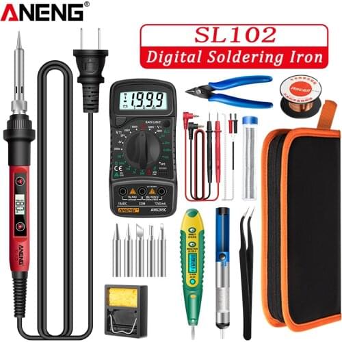 ANENG SL102/SL101 Digital Electric Soldering Iron Temperature Adjustable 220V 110V Welding Tool Ceramic Heater Soldering Tip Set