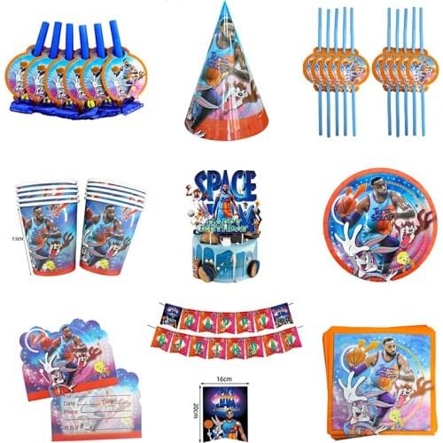 Basketball Movie SpaceJam Theme Birthday Party Decoration Supplies Paper Cup Plate Napkins Cake Toppers Baby Shower Kids Favors