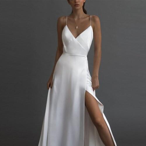 White Homecoming Dresses V Neck Dress Elegant Side Split Wedding Evening Dresses Dance Queen Dresses Return to Home Dresses 2021