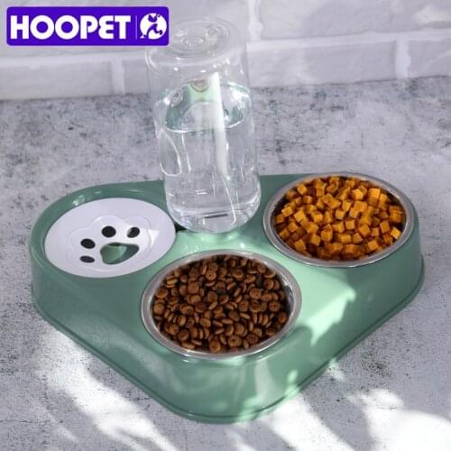 HOOPET Pet Bowl Cat Double Bowls Food Water Feeder with Auto Water Dispenser Wet and dry separate bowls For Cats Dog Three Bowls