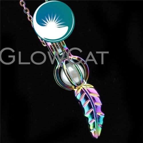 GLOWCAT R-C542 Rainbow Color Leaves Ball Beads Cage Pendant Perfume Diffuser Aromatherapy Pearl Cage Locket Necklace