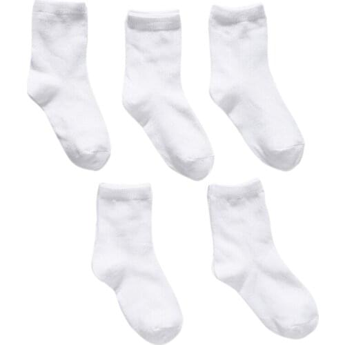 5 Pairs Kids Pure White Sock Baby Boy Girl Solid Breathable Cotton Sport Spring