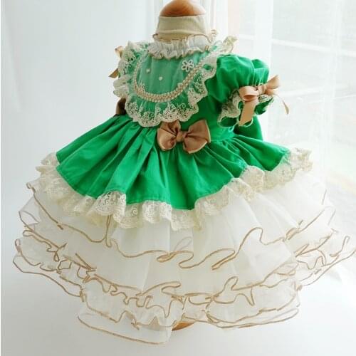 Infant Vestidos Kids Ball Gown Cake Dress Girls Lolita Princess Cotton Clothes Children Boutique Birthday Baptism Party Dresses