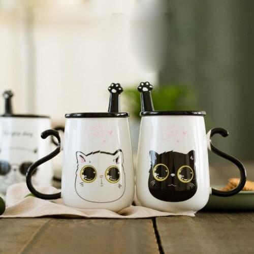500ml Cartoon Cat Ceramic Mugs.cup With Lid and Spoon Creative Milk Coffee Tea Cup Porcelain Mugs Valentines Day Gift