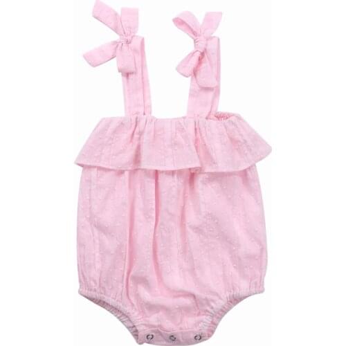 2020 Infant Newborn Baby Girl’s Fashion Vest Style Jumpsuits Summer Fresh Solid Color Shoulder Bandage Wrapped Romper 0-24M