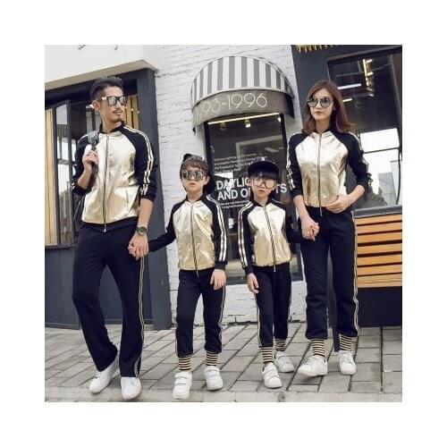 Family Look Fashion Father Kid Mom Matching Clothing Sets Gold Stitching Sports Suits For Baby Boys Girls Mommy And Me Clothes