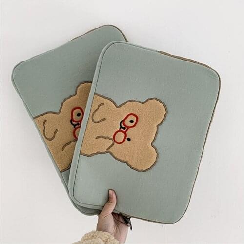 Korean Fashion Laptop Case Bag Women Cartoon Glasses Bear Ipad Pro 9.7 10.5 11 13 Inch Tablet Sleeve 15 Inch Laptop Inner Bag