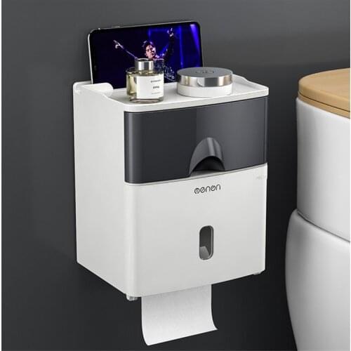 Bathroom Roll Paper Tube Box Toilet Paper Storage Rack Holder Wall Mounted Tissue Box Bathroom Shelf Toilet Paper Tray Holder