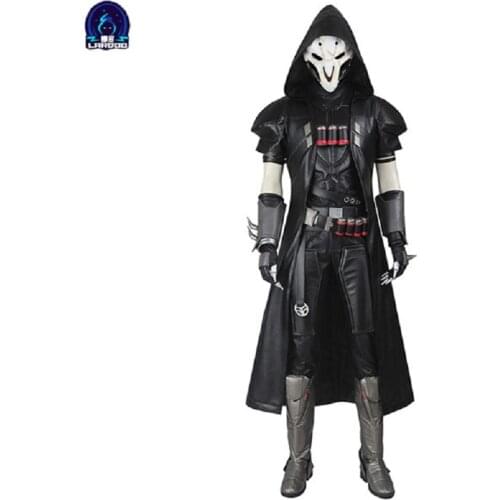 OW Cosplay Costume Reaper by rossdraws soldier Black Pu leather outfit for men Handsome Halloween costume