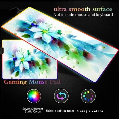 Blue Flower RGB Mousepad Backlight Hot Anime Overlord Anti-slip Durable Waterproof Softy Mice Pad for Home Gamer Desk Pad