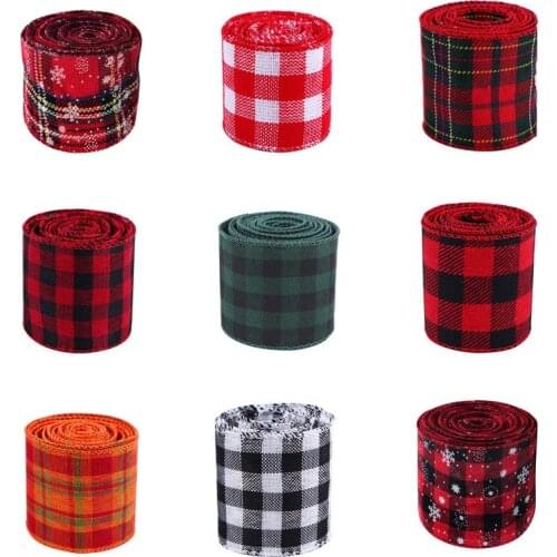 6Y/roll Cotton Imitation Hemp Ribbon Christmas Decoration Snowflake Plaid Wire Edge Linen Ribbon Knot Wedding Party Home Decor