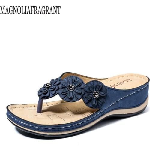 Summer women sandals Flower Wedge ladies open toe casual shoes Platform flip flops wedge slides beach shoes woman sandalia c904