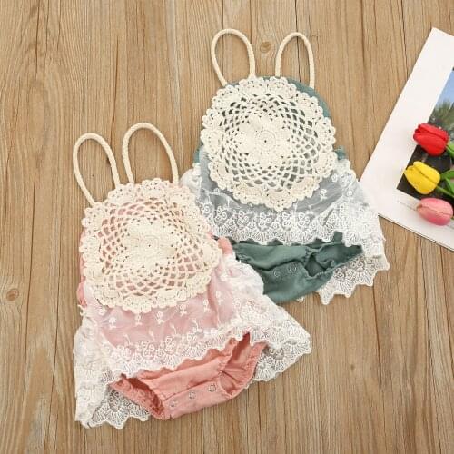 Summer Newborn Kids Baby Girls Romper Clothes Floral Printed Lace Patchwork One-pieces Bodysuit Playsuit