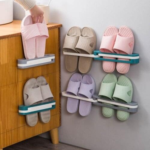 Multifunctional Wall-Mounted Storage Rack Slippers Rack Towel Bathroom Kitchen Household Foldable Paste Bracket Storage Tool