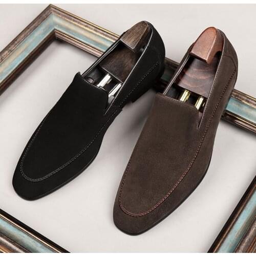 New Spring Summer Mens Casual Business Slip-On Suede Leather Shoes Comfortable Daily Office Work Shoes Trendy Leisure Party Shoe