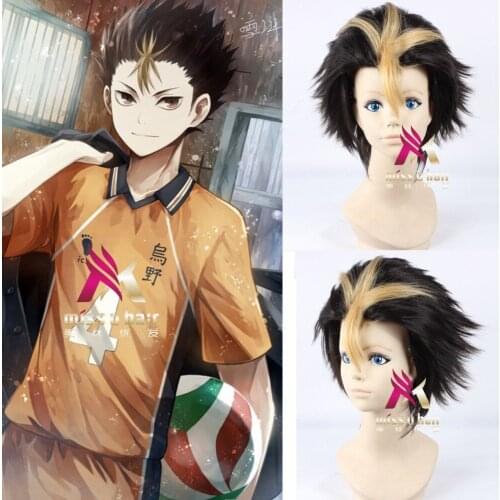NEW Anime Haikyuu!! Volleyball Nishinoya Yuu Short Brown And Blonde Heat Resistant Cosplay Costume Wig +wig cap