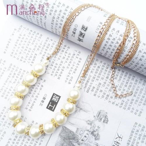 New Elegant short chain pearl necklace jewelry women hand Set auger hand Set auger gold-color necklace jewelry
