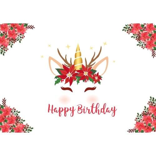 Christmas Poinsettia unicorn bakcdrop flower floral birthday party decor background supplies baby shower banner poster B-516