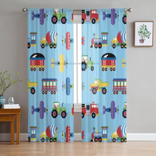 Airplane Train Motor Vehicle Cartoon Cute Sheer Curtains for Living Room Modern Bedroom Voile Tulle Curtain Window Drapes