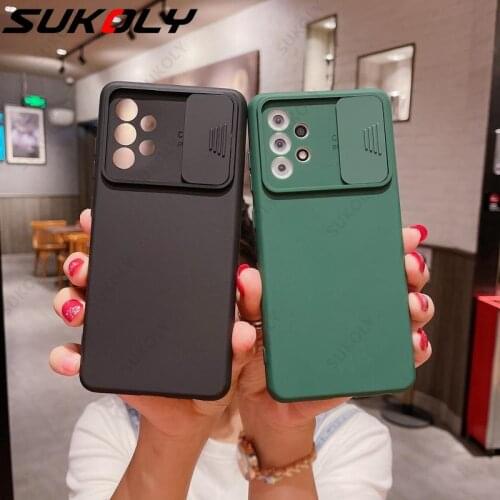 Slide Lens Protection Soft TPU Silicone Case For Samsung Galaxy S21 Ultra S20 FE Plus A52 A72 A32 5G A51 A71 4G Shockproof Cover