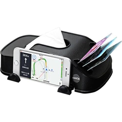 SOONHUA Magnetic Adsorb ABS Car Phone Holder Hidden Multifunctional Phone Stand Facial Tissue Box Napkin Holder With 3 Card Slot
