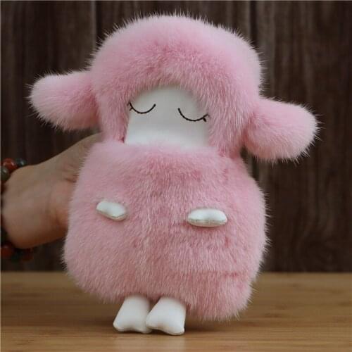 Mink fur lamb styling cartoon mini messenger bag hand holding coin purse card bag fur cute fresh creative styling bag