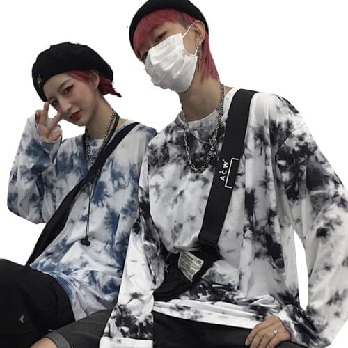 Spring Autumn Women Long Sleeve T Shirt Tie Dye Harajuku Female Tshirts Fashion Casual Lady T-shirts Oversized Top Womens Tshirt