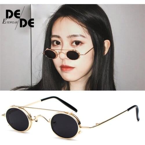 DesolDelos Small oval sunglasses women retro vintage 2019 metal frame silver gold black punk clip on sun glasses for men gift