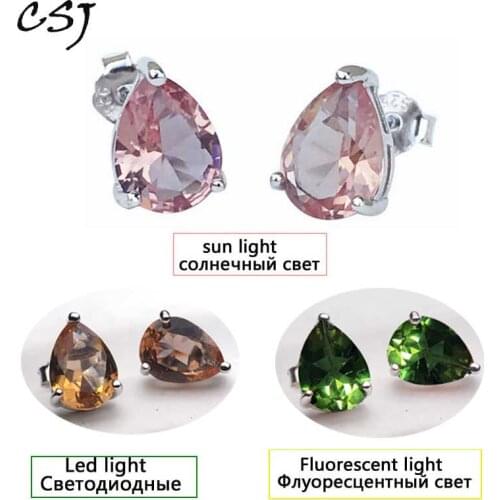 CSJ Zultanite Earring Sterling 925 Silver Pear6*8MM Created Sultanite Fine Jewelry Women Wedding Party Gift