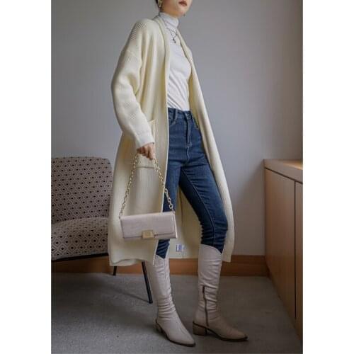 [ZAYAU]Autumn and Winter Thick Cashmere womens Medium Length Knee Solid Color Cardigan Knitted Loose Sweater Coat2021