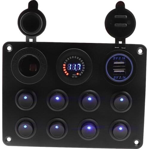 1pc 12V RV Car Marine Boat 8 Gang Waterproof Circuit Breaker Toggle Switch Panel for Car Boat RV Truck ATV UTV Camper Caravan