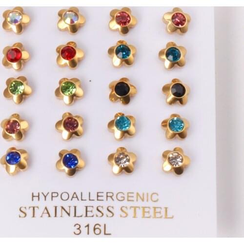 10 Pairs Star Shape Earrings Cubic Zirconia 316L Stainless Steel Anti-allergy Mixed Color Women/Girl Party Jewelry Accessories