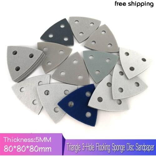 12Pcs Triangle 3-Hole Flocking Sponge Disc Sandpaper 80*80*80MM Self-adhesive 300-3000 Grit Polishing Grinding Tools