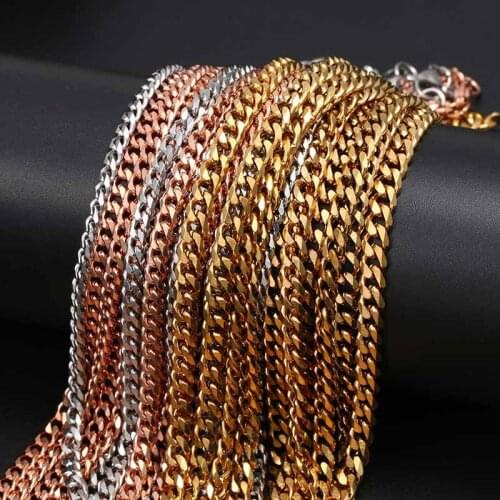 3mm Wholesale Golde Silver Color Rose Hip Hop Mens Stainless Steel Cuban Chain Necklace Rapper Accessory Boys Jewelry 10pcs/lot