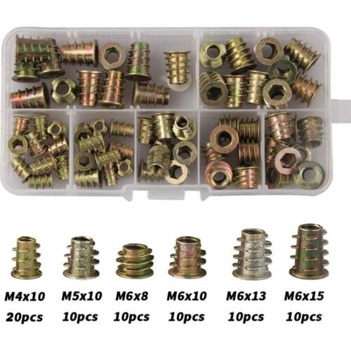 70PCS M4 M5 M6 Zinc Alloy Thread For Wood Insert Nut Flanged Hex Drive Head Furniture Nuts