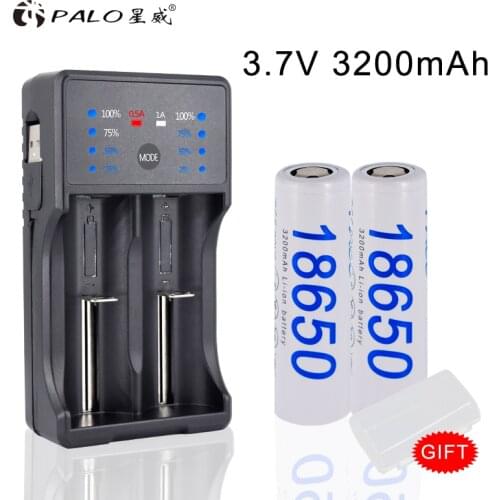 PALO NC572 Battery Charger for 18650 26650 AA AAA 18650 li-ion 26650 with LED display+2pcs 18650 lion Battery 3200mah li Battery
